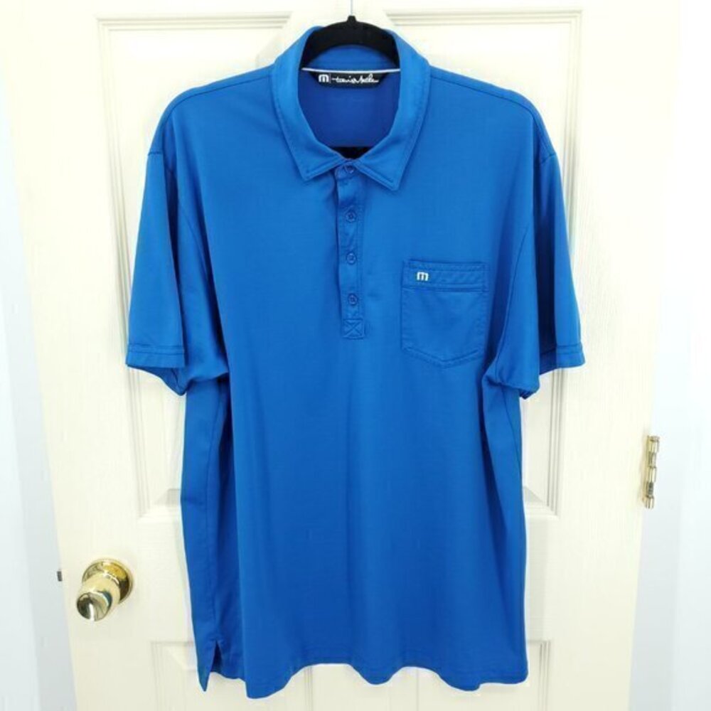 Men's Travis Mathew Short Sleeve Performance Polo Shirt XL Blue/White